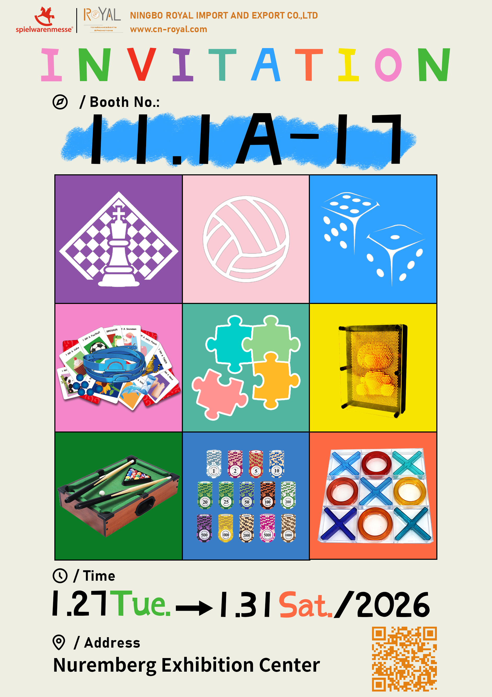 نامه دعوت برای Spielwarenmesse 2026 در نورنبرگ، آلمان از: Ningbo Royal Import And Export Co., Ltd.
